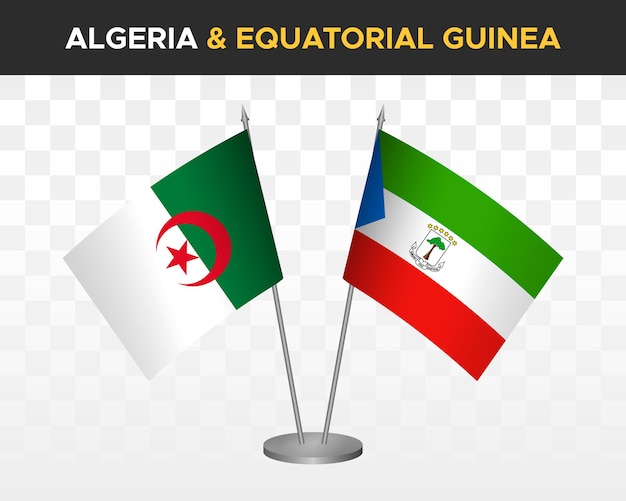 Algeria and Equatorial Guinea desk flags mockup isolated on white 3d vector illustration table flags