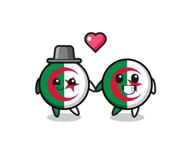 Algeria flag cartoon character couple with fall in love gesture