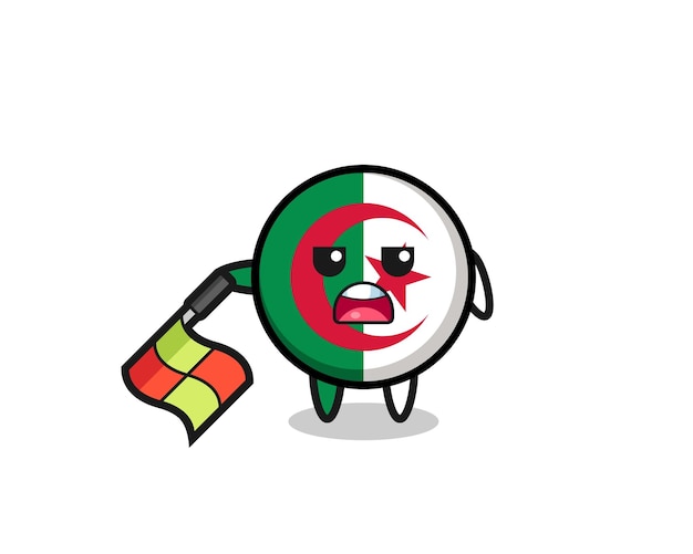 Algeria flag character as line judge hold the flag down at a 45 degree angle cute design