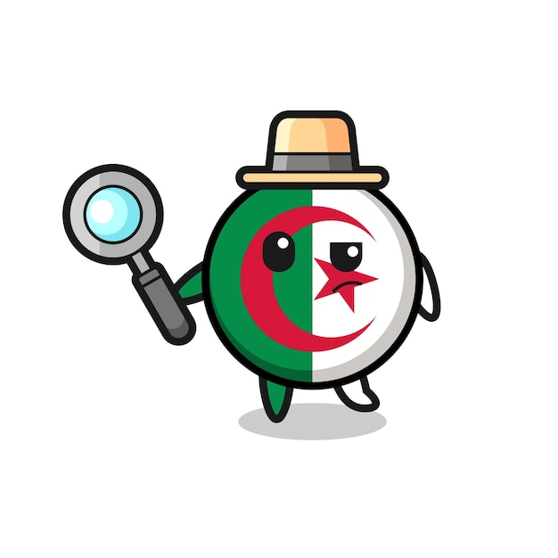 Algeria flag detective character is analyzing a case cute design