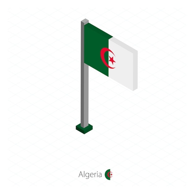 Algeria Flag on Flagpole in Isometric dimension Isometric blue background Vector illustration