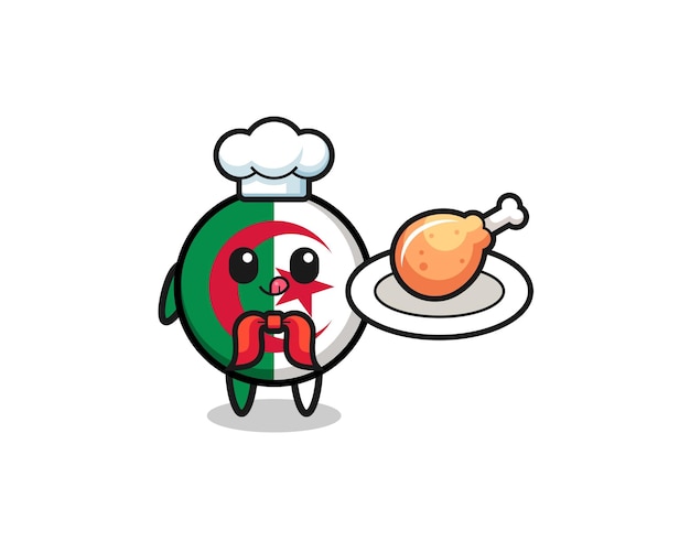 Algeria flag fried chicken chef cartoon character