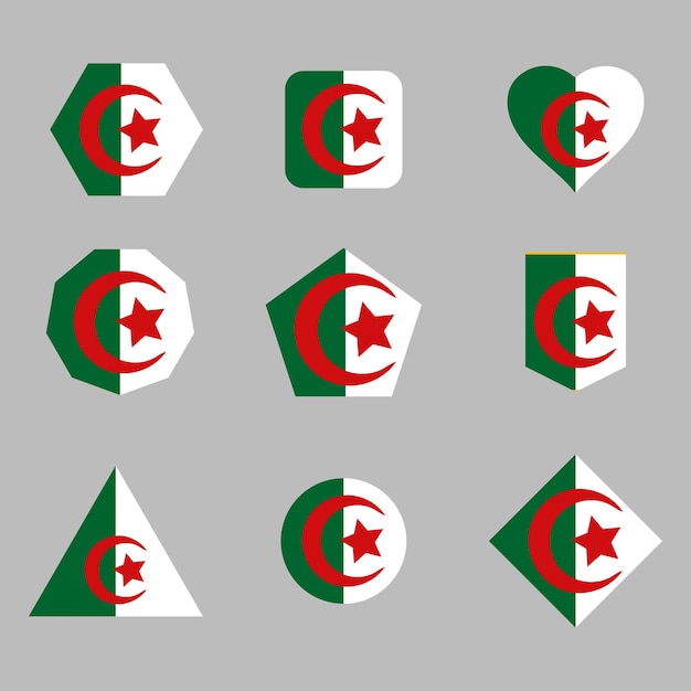 Algeria flag set Vector collection of Algeria flag emblems and icons in different shapes