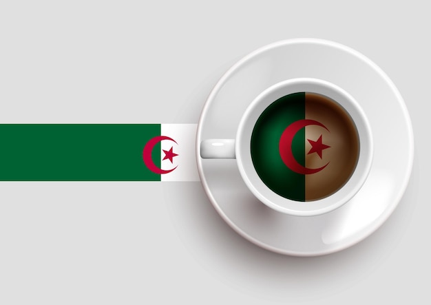 Algeria flag with coffee cup on top view vector illustration