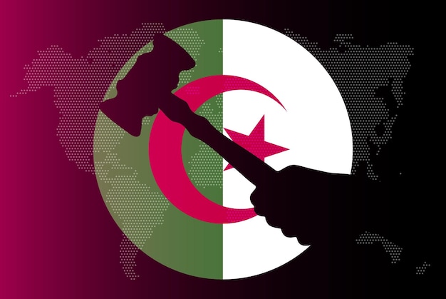 Algeria flag with judge gavel corruption concept law or legal result news banner