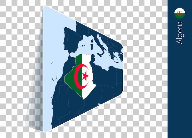 Algeria map and flag on transparent background