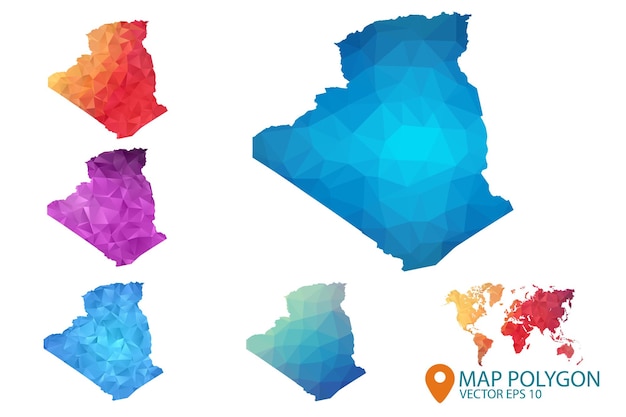 Algeria map set of geometric rumpled triangular low poly style gradient graphic background