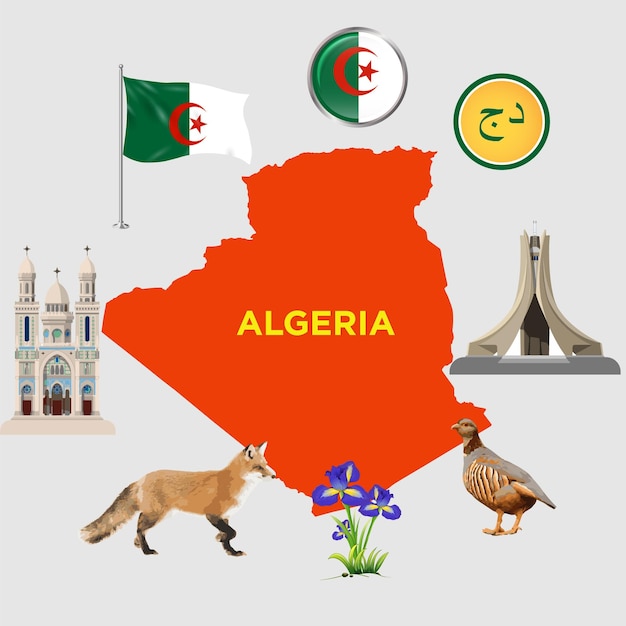 Vector algeria travel icons set national symbols of algeria vector illustration