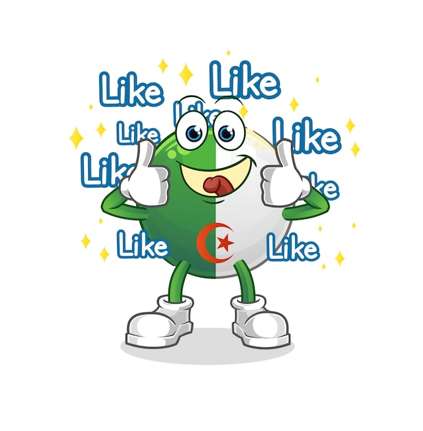 Algerian flag give lots of likes cartoon vector