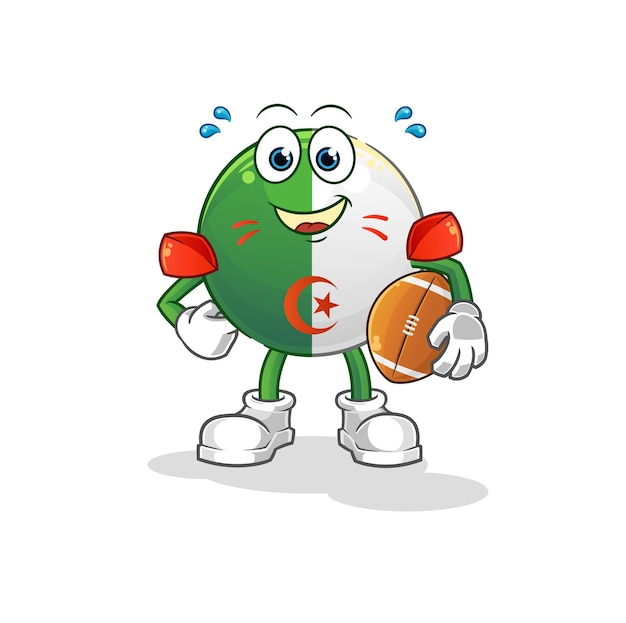 Algerian flag playing rugby character cartoon mascot vector