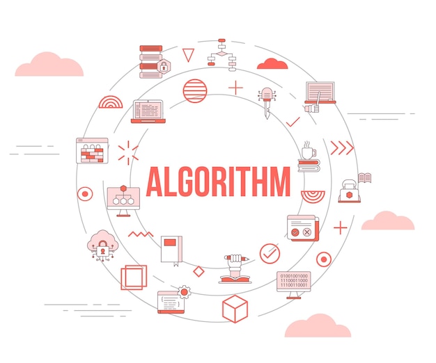 Algorithm concept with icon set template banner and circle round shape