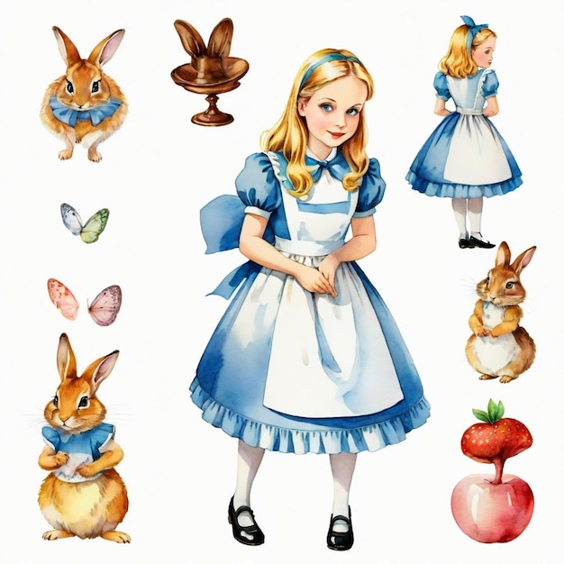 Vector alice vector set white background isolated a high quality