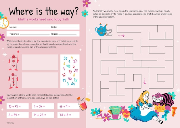 Vector alice in wonderland maze worksheet