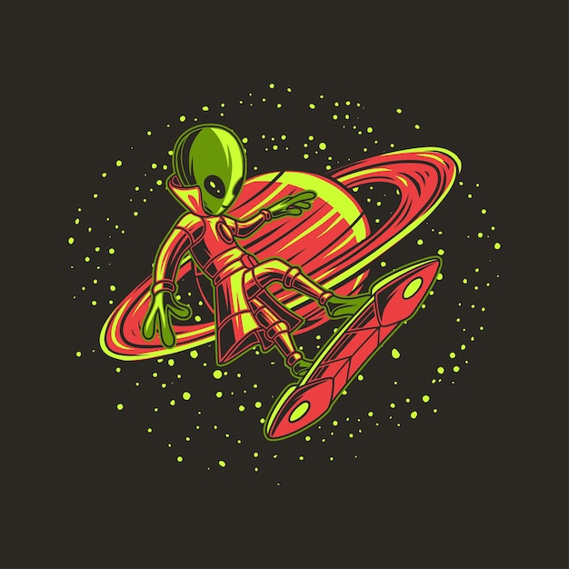 alien against planet surfing