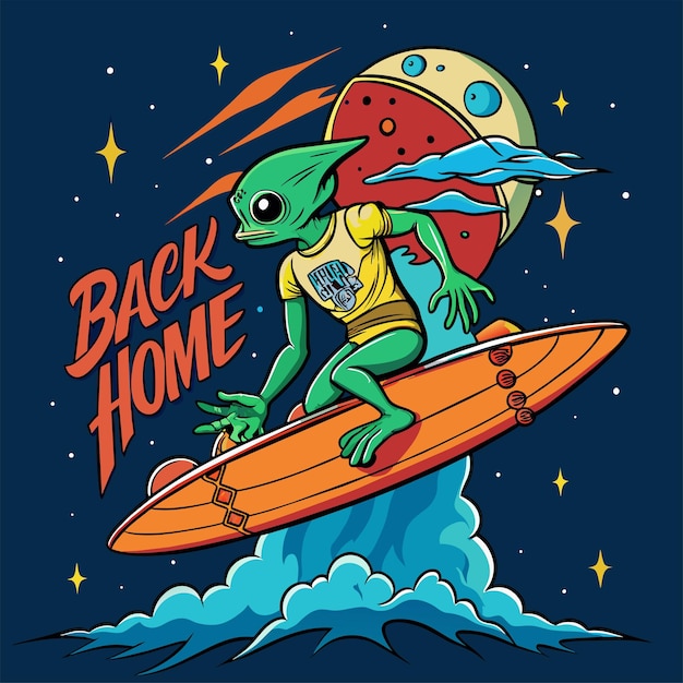 Alien Alien sufferting on water with ufo back to home text tshirt sticker desgin