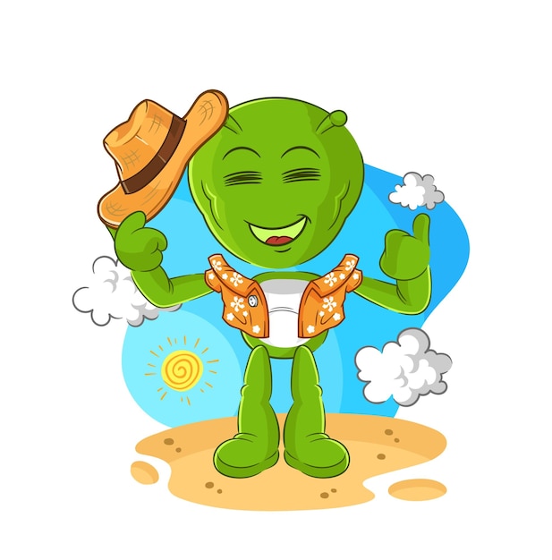 Alien go on vacation cartoon mascot vector