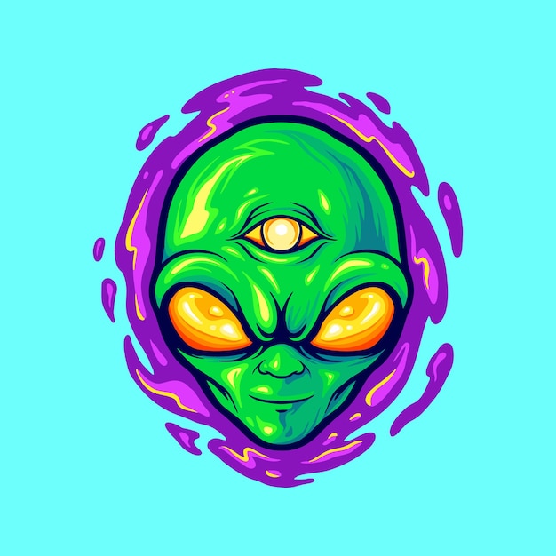 Alien Head Mascot Monster Illustrations for your work Logo merchandise clothing line, stickers and poster, greeting cards advertising business company or brands