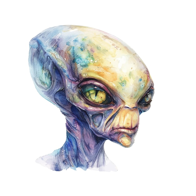 alien head vector illustration in watercolor style