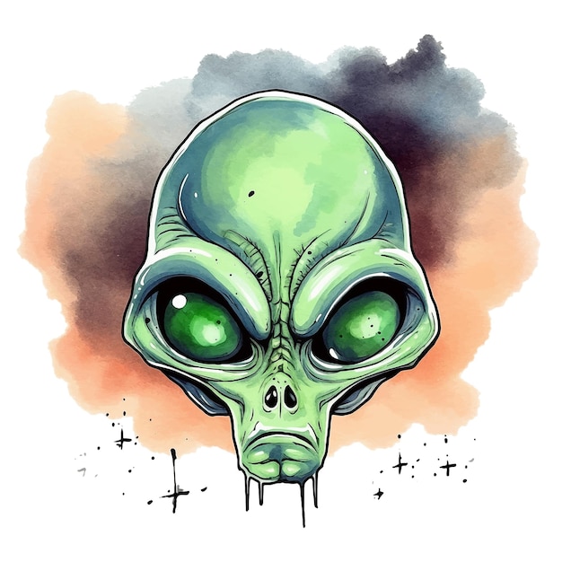 Alien head watercolor paint ilustration