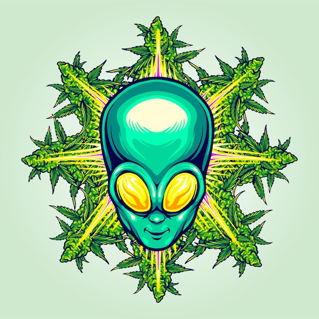 Alien head with weed leaf