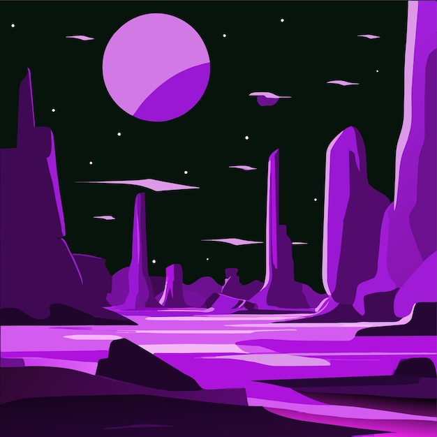 Vector alien landscape with planet rocky surface vector illustration