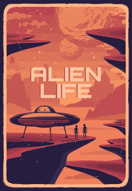 Alien life in space vector vintage poster