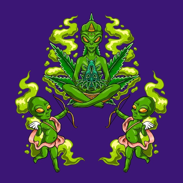 Alien marijuana god with green cupid