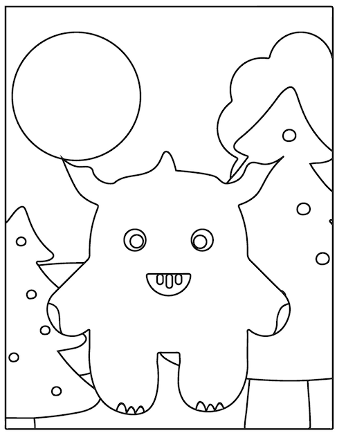 Alien Monster Coloring Book Page Outline Cartoon