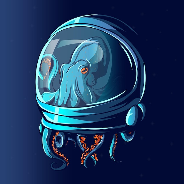 alien octopus inside a space helmet