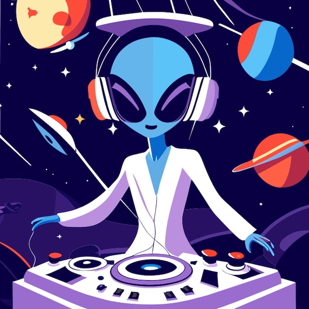 Vector an alien in party vector illustration flat 2