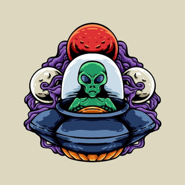 Alien And The Planets Illustration