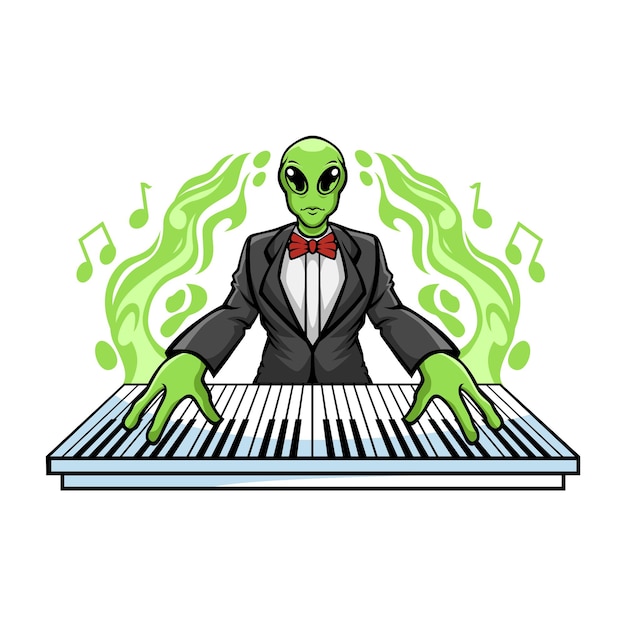 Alien playing piano illustration