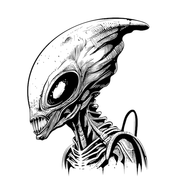 Alien portrait hand drawn sketch illustration in doodle style