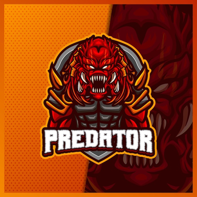 alien predator monster mascot esport logo design illustrations template, devil  cartoon style