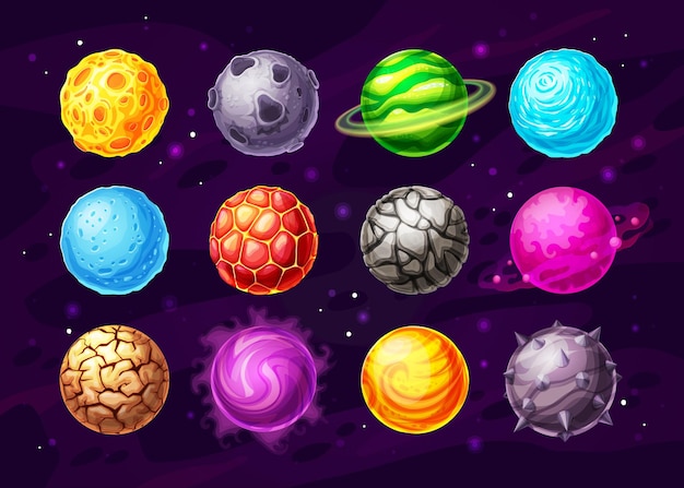 Alien space planets cartoon design of space game UI