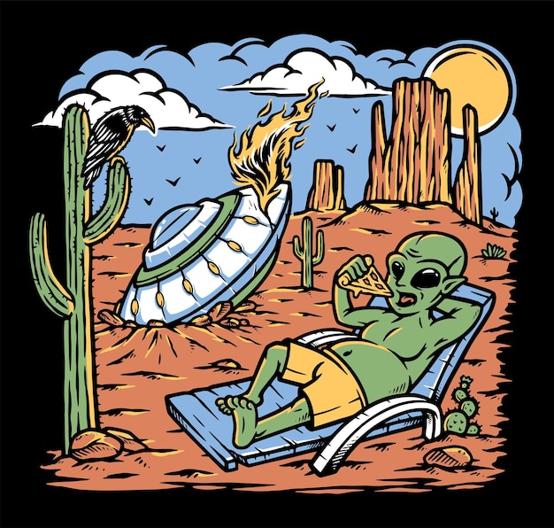 Alien stranded in the desert illustration