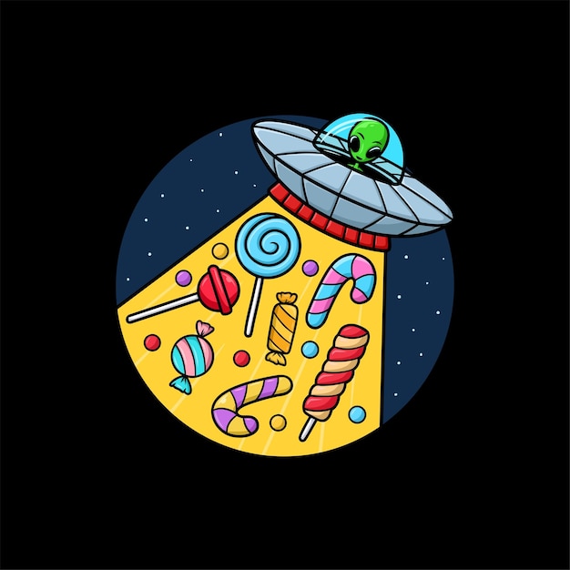 Alien Ufo Candy Vector Cartoon