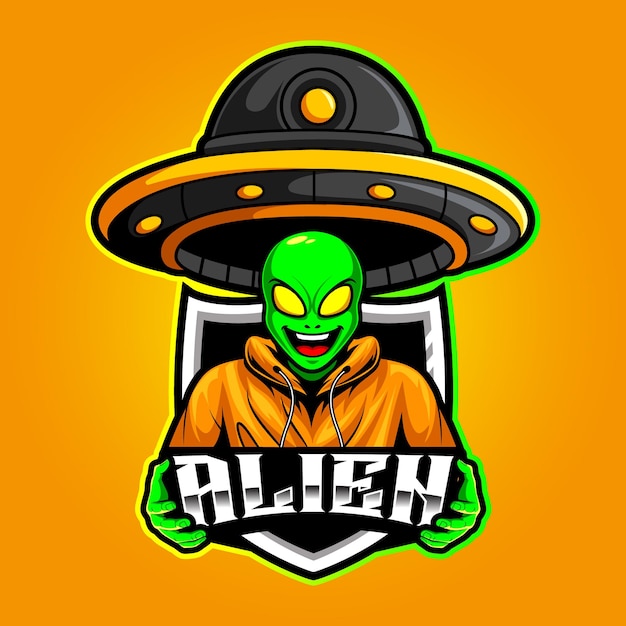 Alien and ufo mascot esports logo vector illustration