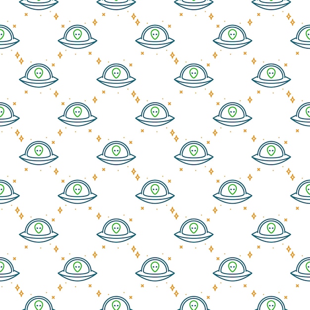 Alien in UFO vector concept outline creative seamless pattern