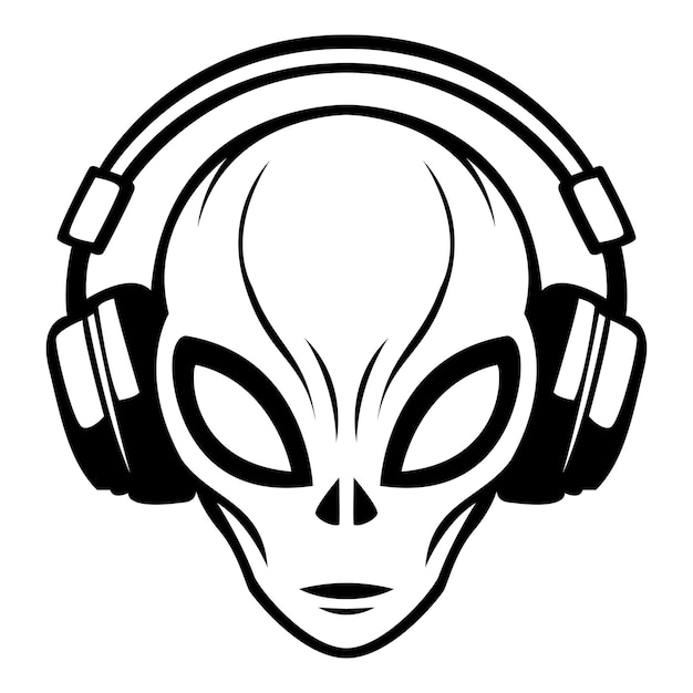 alien wearing headphones iconic logo vector illustration