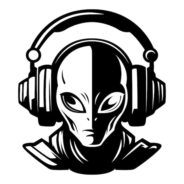 alien wearing headphones iconic logo vector illustration