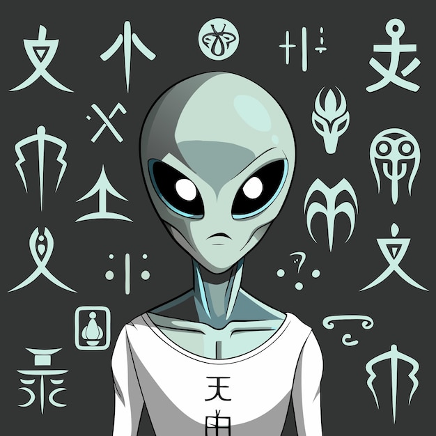 a alien with a white shirt and the word alien on it