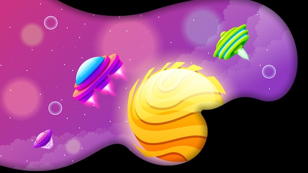 Aliens On Flying Saucers In Dark Space Planet Background Gradient Unidentified Flying Object UFO