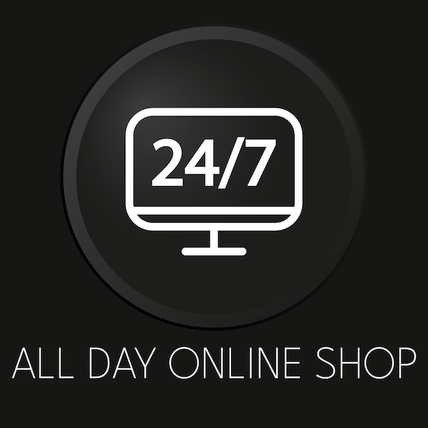 All day online shopping minimal vector line icon on 3D button isolated on black background Premium Vector