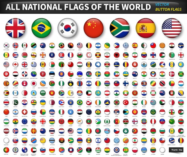 Vector all national flags of the world . circle convex button design . elements vector