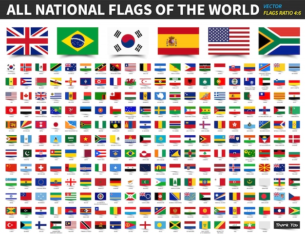 All national flags of the world . Ratio 4 : 6 design with float sticky note paper style . 