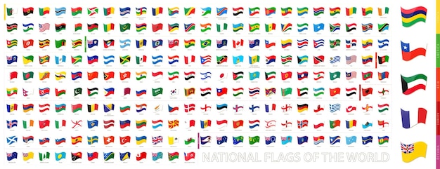 All national flags of the world, Waving flag collection. Vector set.