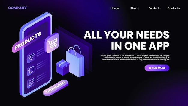 All Needs in one App Online Shopping Website Landing Page Template