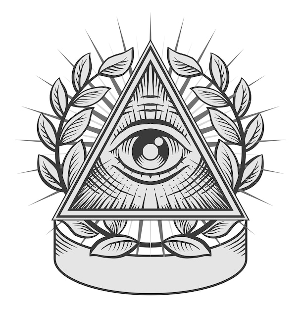 All seeing eye. Black and white illustration