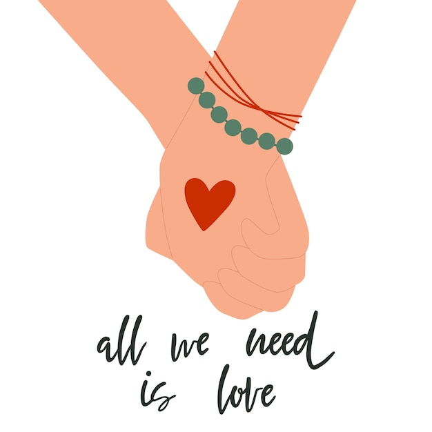 All we need is Love quote Holding Hands with Heart isolated on white background